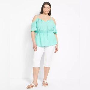 Lane Bryant Aqua Cold Shoulder Blouse